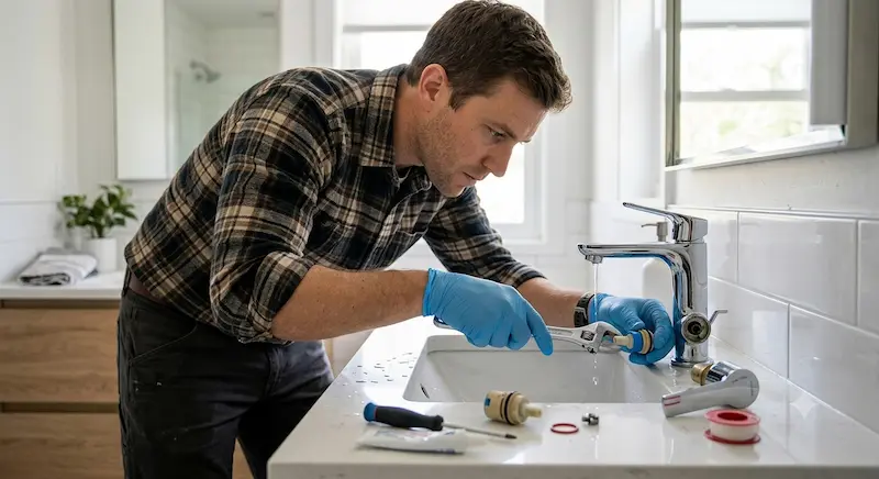 Hombre reparando un grifo